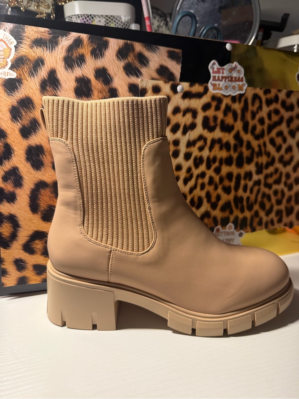 ZBY Platform Ankle Boot in Beige